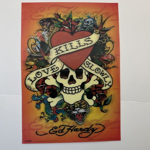 Ed Hardy Love Kills Slowly Lenticular Vintage Original Poster 2009 RARE - Picture 1 of 5